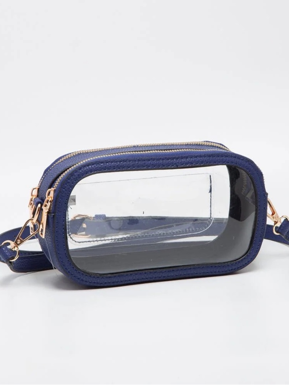 Clear Royal Blue Crossbody Bag with Gold Hardware